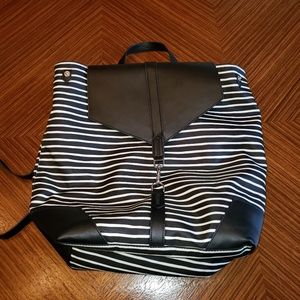 Stella and Dot Black and Cream Striped Backpack